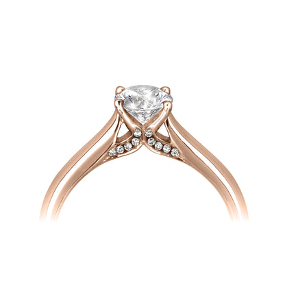 18ct Rose Gold Four Claw Diamond Set Solitaire Diamond Ring With Diamond Head Embelishment