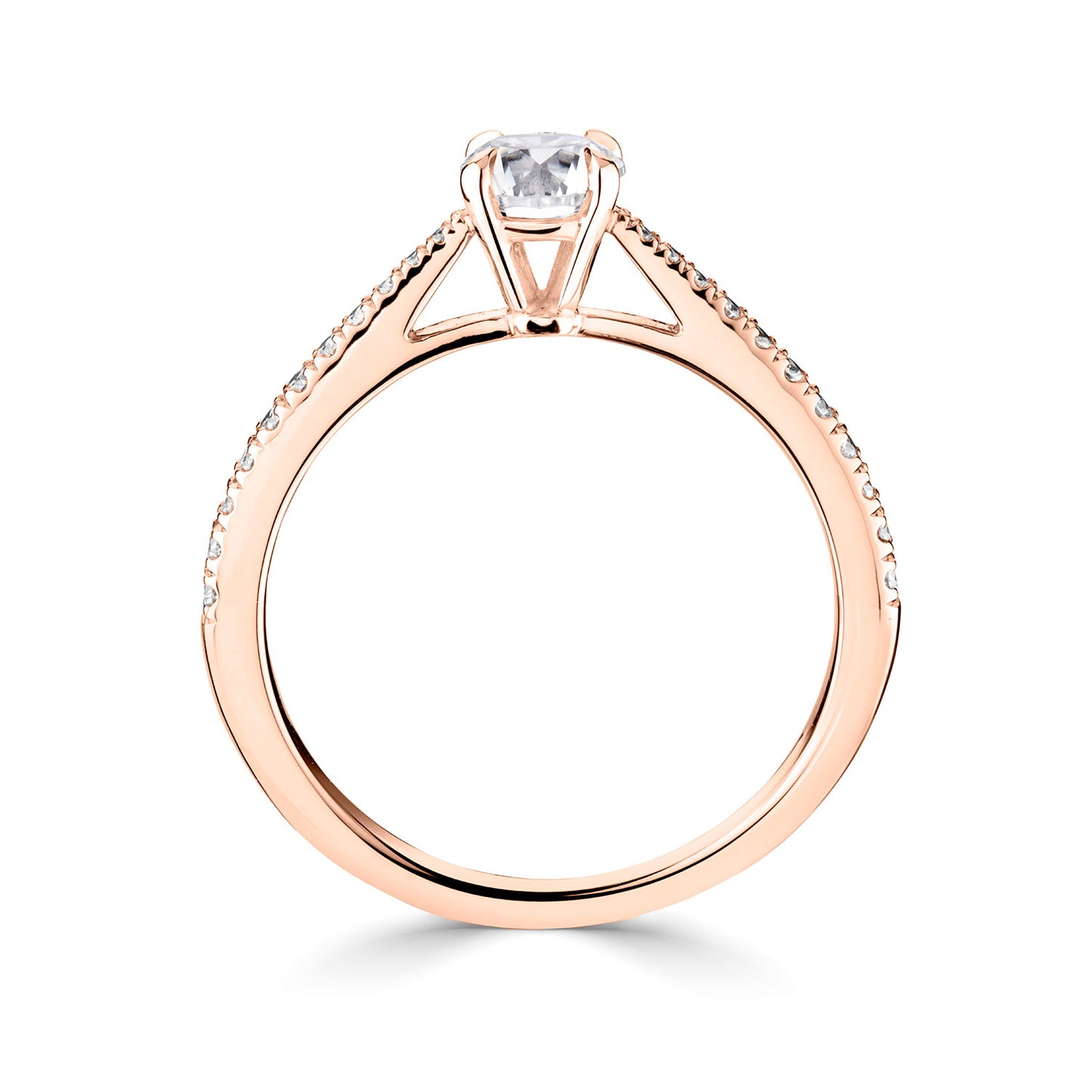 18ct Rose Gold Diamond Ring With Grain Set Diamond Shoulders
