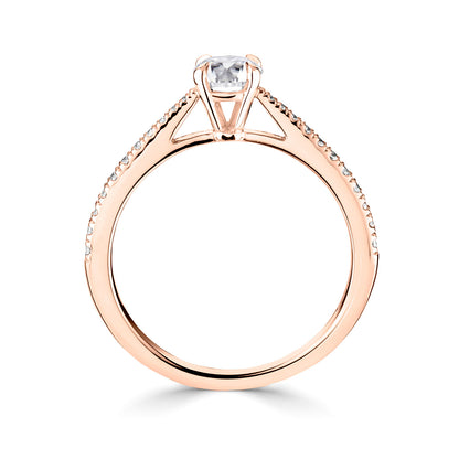 18ct Rose Gold Diamond Ring With Grain Set Diamond Shoulders