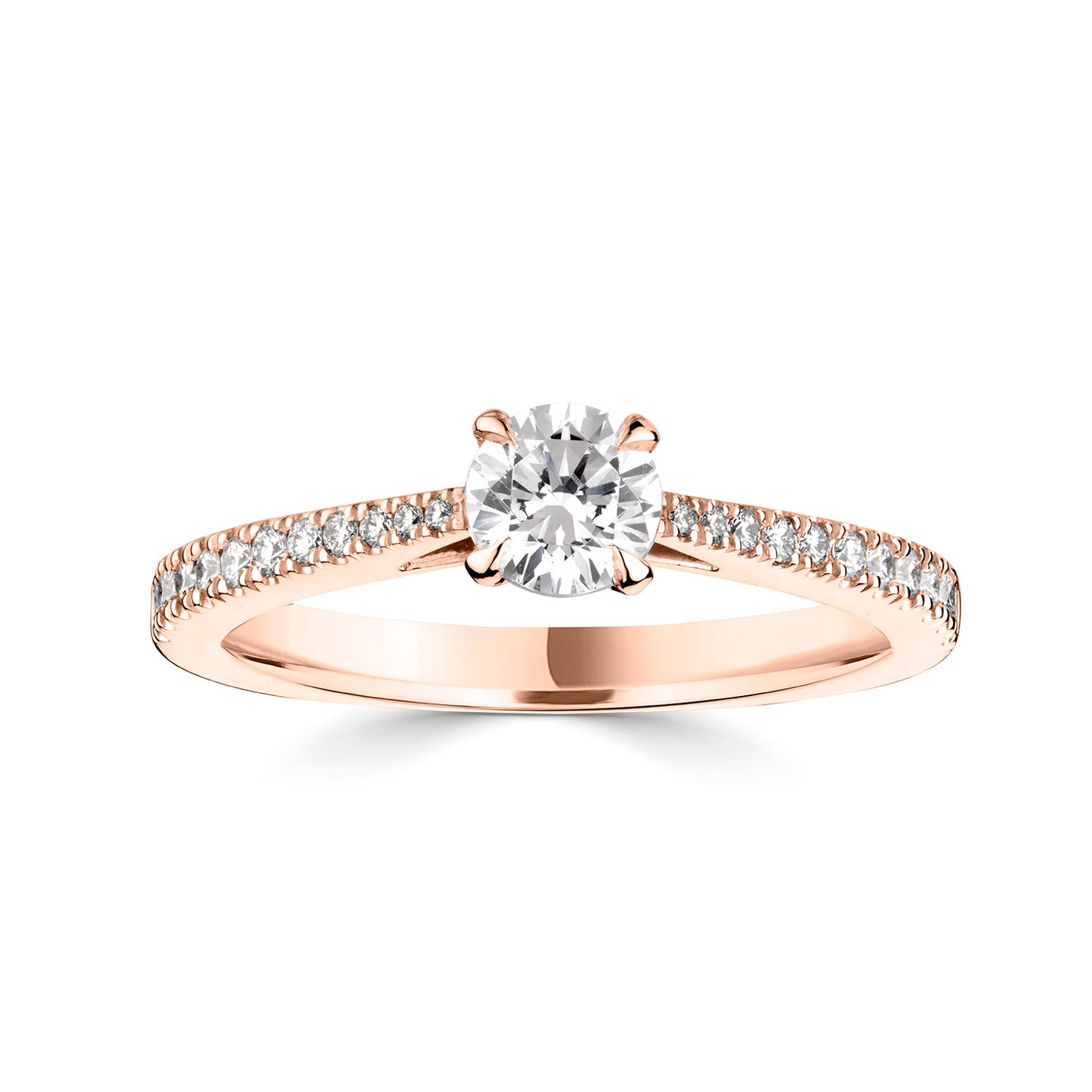 18ct Rose Gold Diamond Ring With Grain Set Diamond Shoulders
