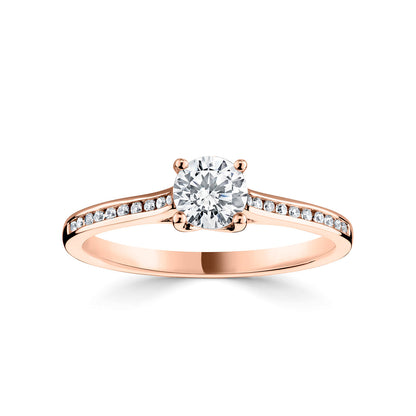 18ct Rose Gold Diamond Ring With Channel Set Diamond Shoulders