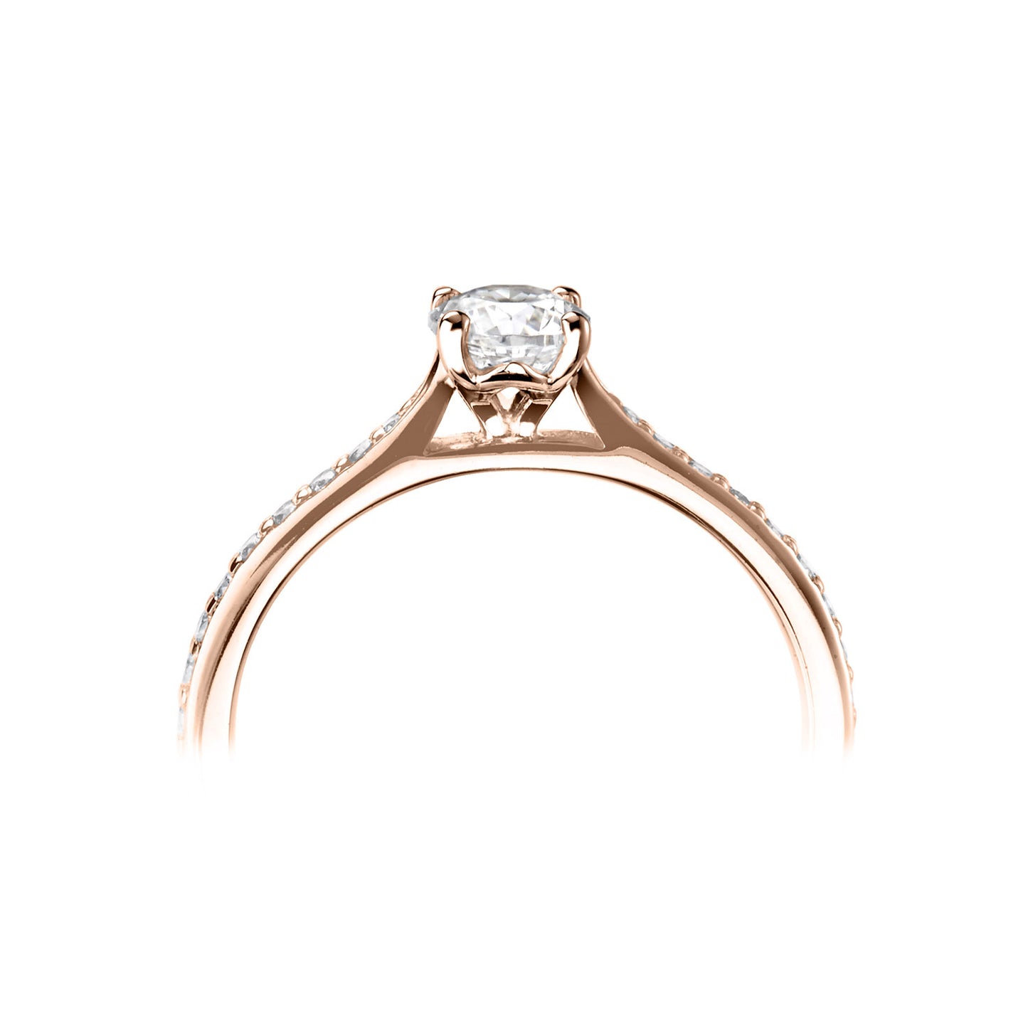 18ct Rose Gold Diamond Ring With Pave Set Rising Shoulders