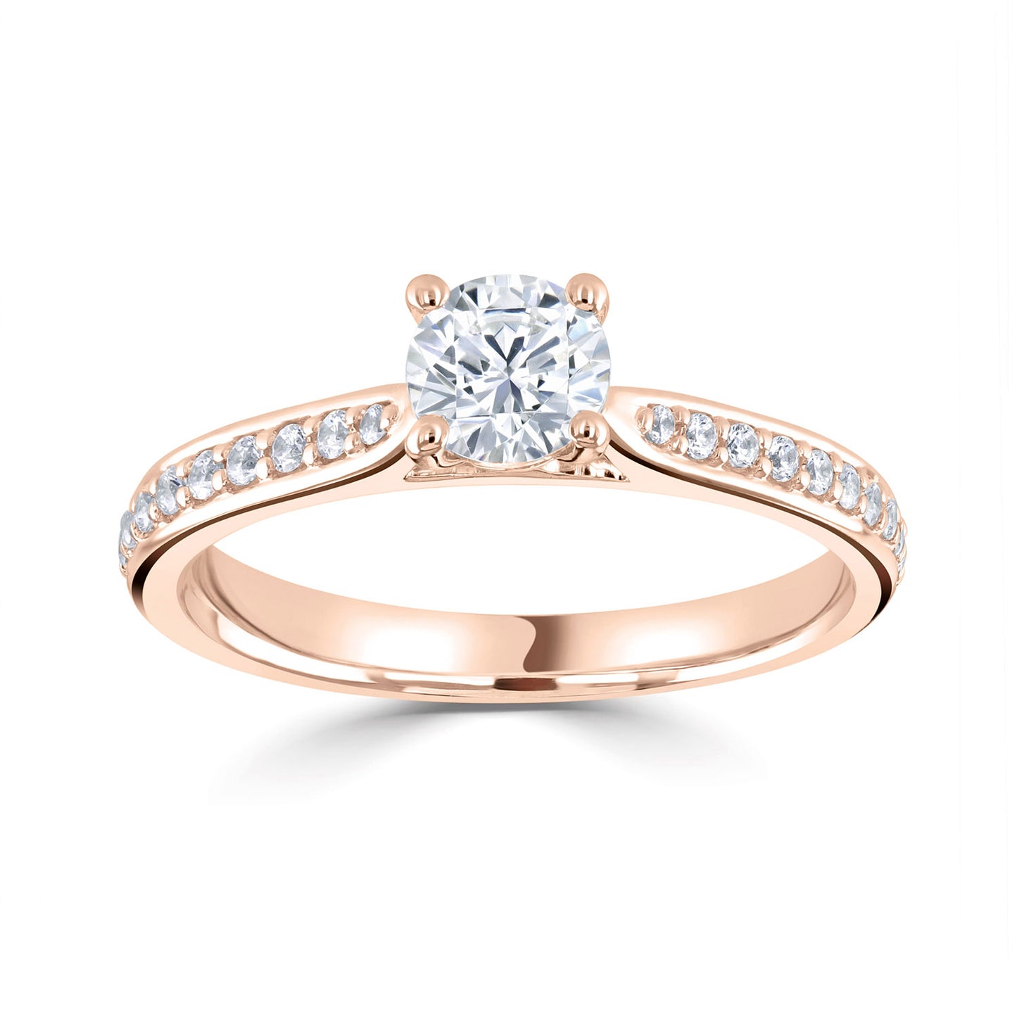 18ct Rose Gold Diamond Ring With Pave Set Rising Shoulders