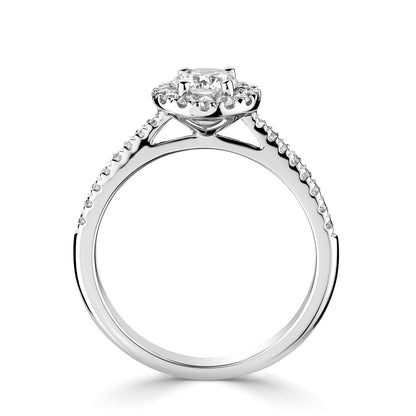 Platinum Diamond Set Halo Style Engagement Ring With Shoulder Stones