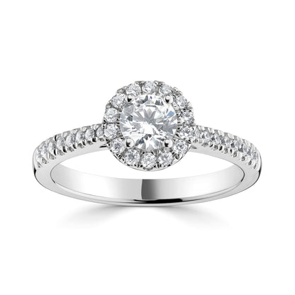 Platinum Diamond Set Halo Style Engagement Ring With Shoulder Stones