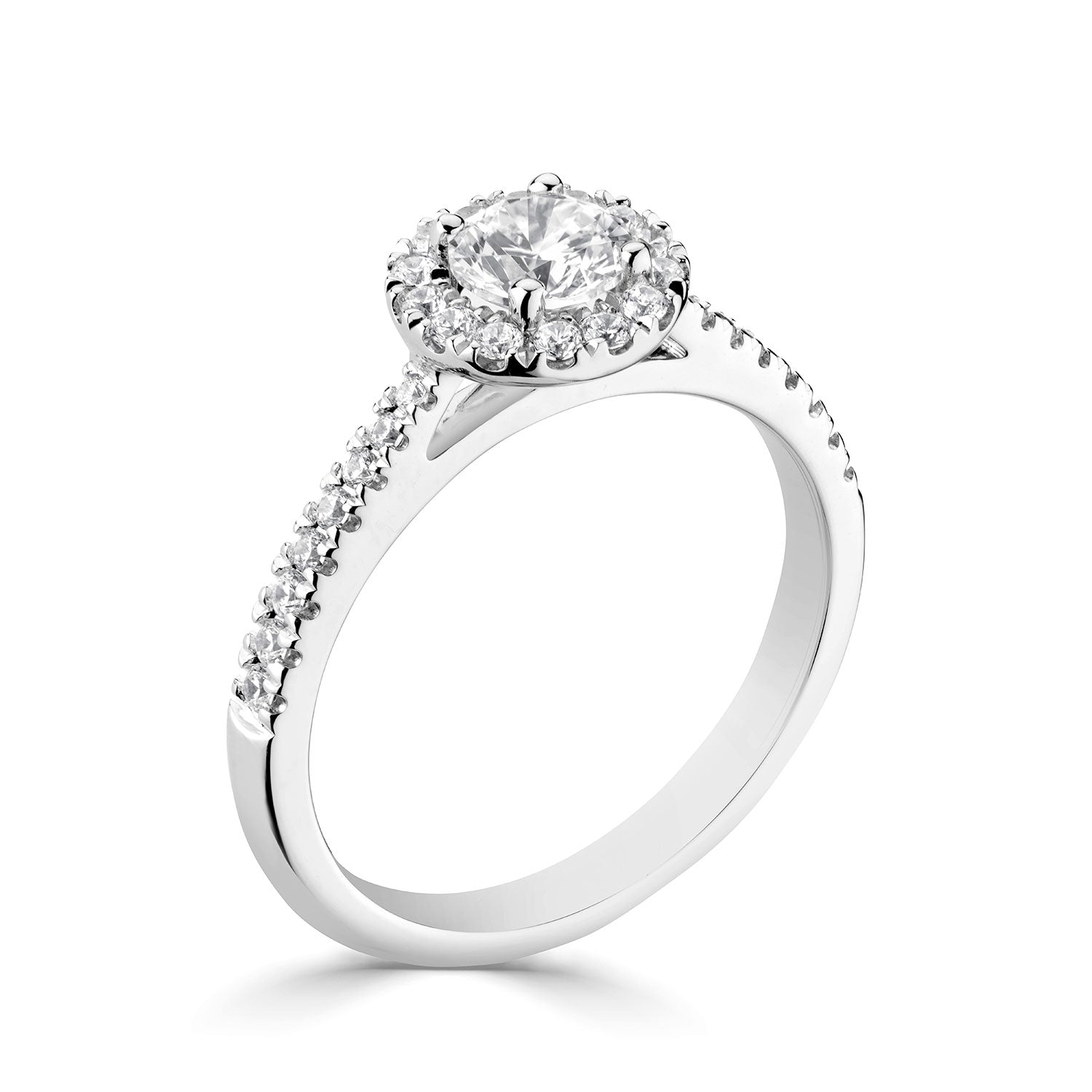 Platinum Diamond Set Halo Style Engagement Ring With Shoulder Stones