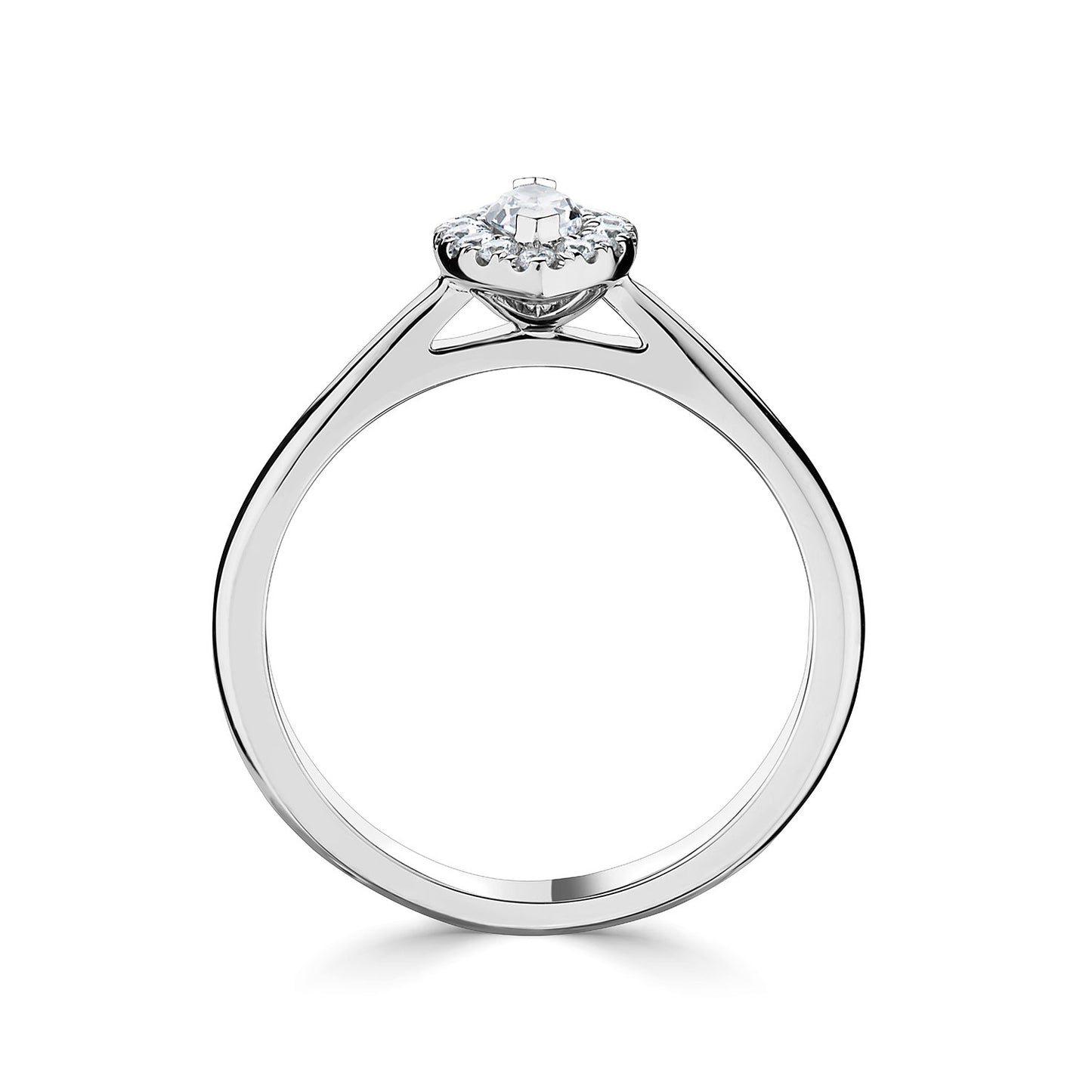 18ct White Gold Marquise Halo Style Diamond Ring With Plain shoulders