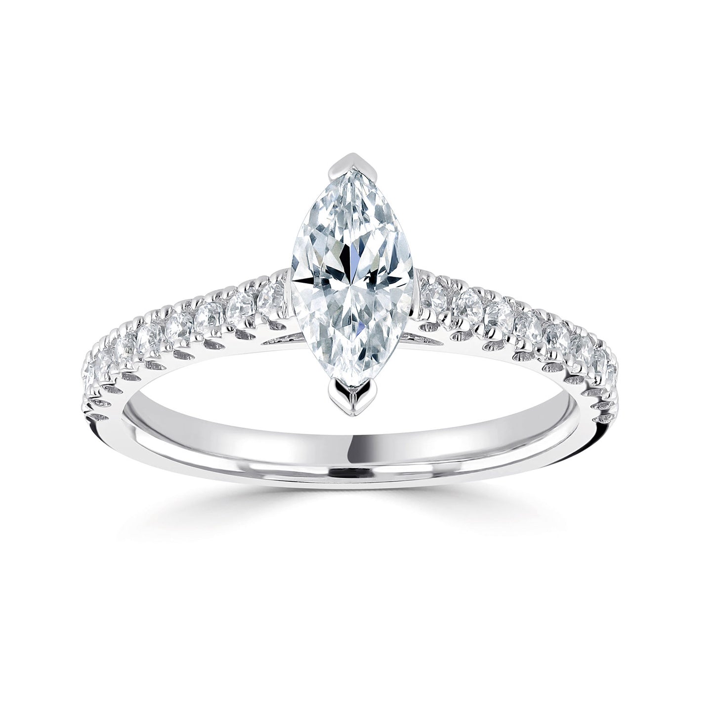 18ct White Gold Centre Marquise And Diamond Shoulder Ring