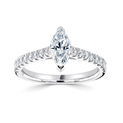 18ct White Gold Centre Marquise And Diamond Shoulder Ring