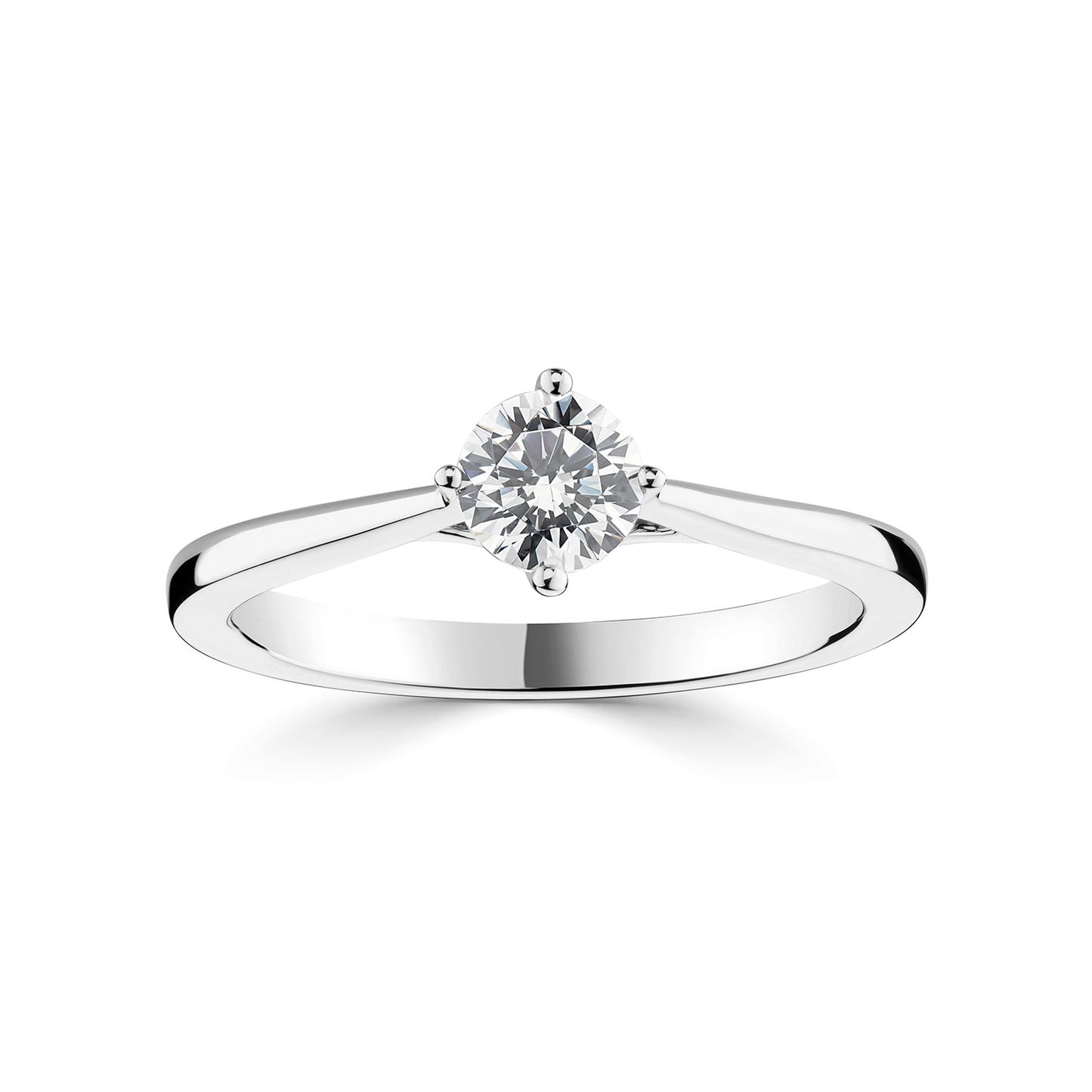 18ct White Gold Four Claw Compass Solitaire Diamond Engagement Ring.