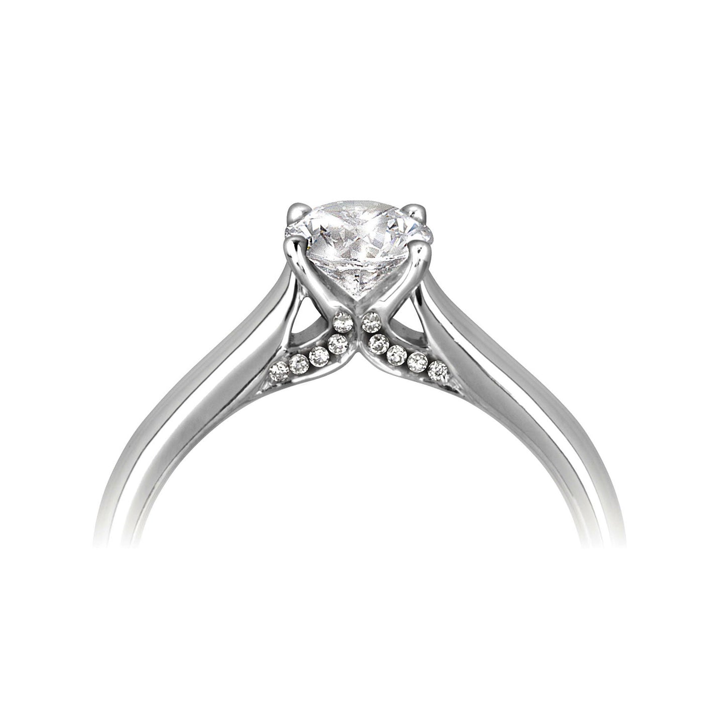 18ct White Gold Four Claw Diamond Set Solitaire Diamond Ring With Diamond Head Embelishment