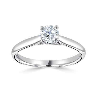 18ct White Gold Four Claw Diamond Set Solitaire Diamond Ring With Diamond Head Embelishment