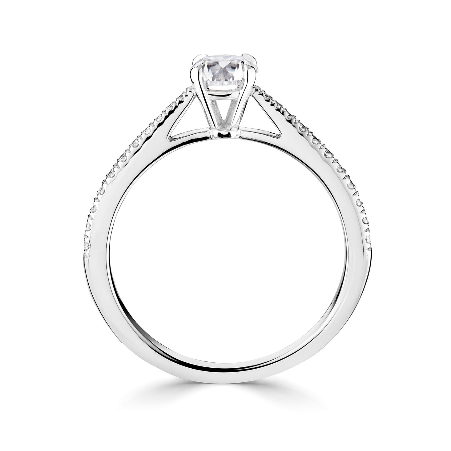 18ct White Gold Diamond Ring With Grain Set Diamond Shoulders