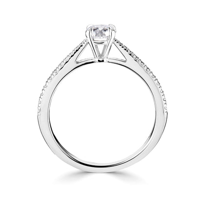 18ct White Gold Diamond Ring With Grain Set Diamond Shoulders