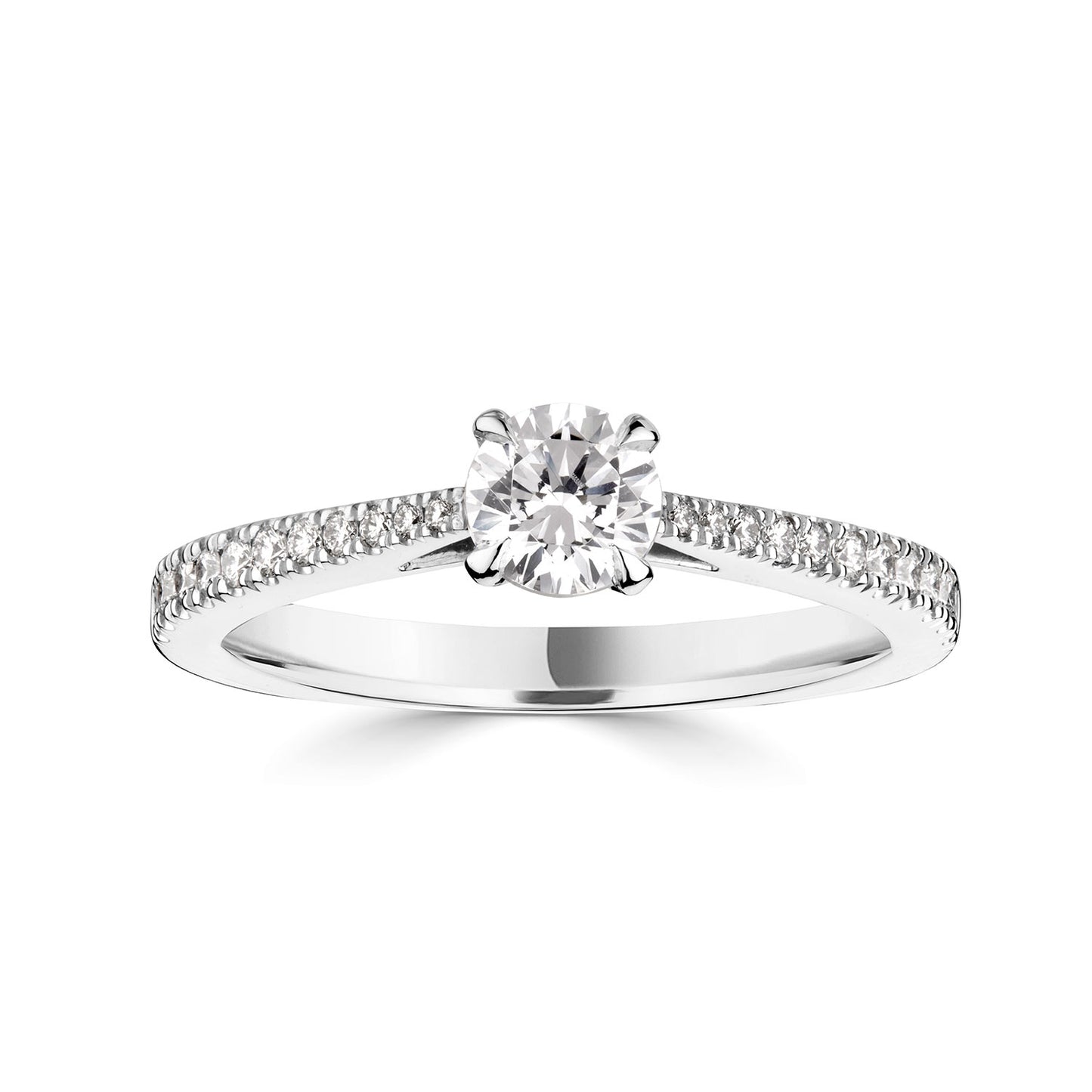 18ct White Gold Diamond Ring With Grain Set Diamond Shoulders