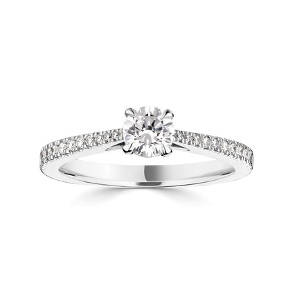 18ct White Gold Diamond Ring With Grain Set Diamond Shoulders