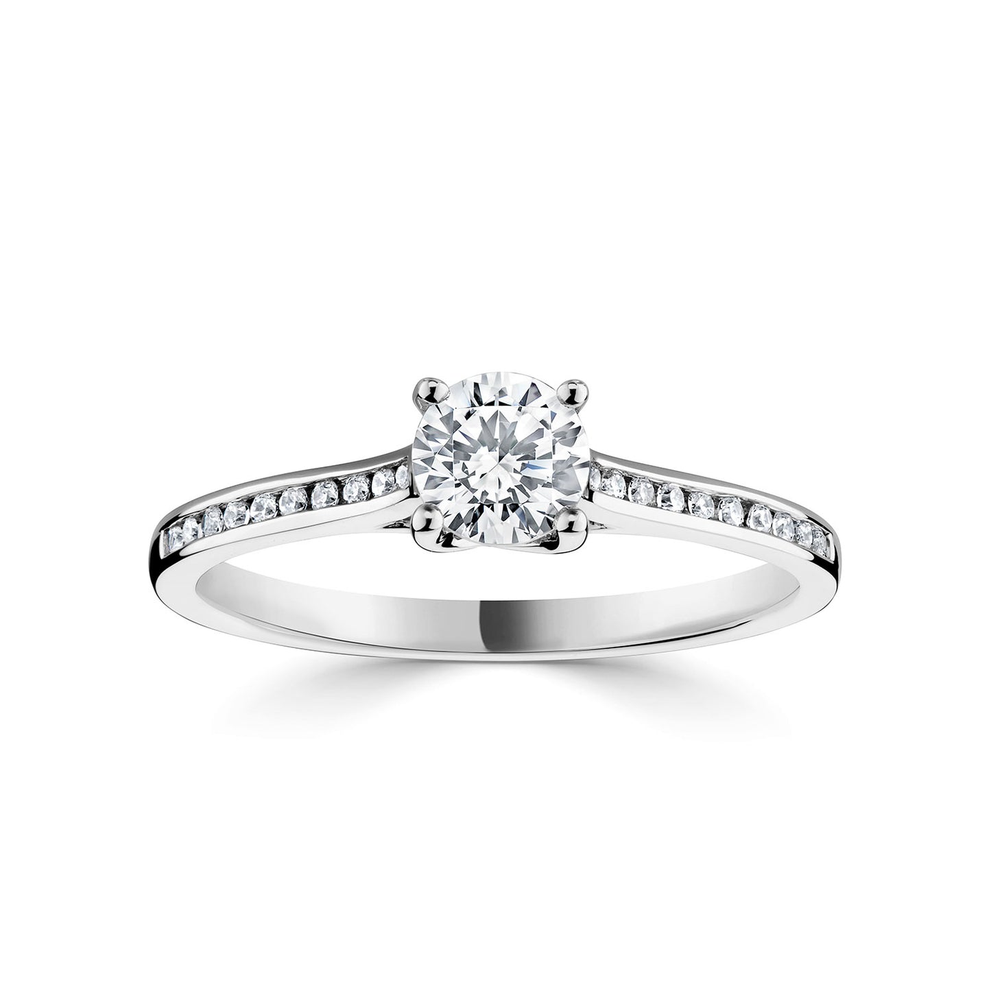 18ct White Gold Diamond Ring With Channel Set Diamond Shoulders