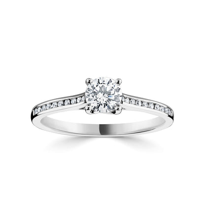 18ct White Gold Diamond Ring With Channel Set Diamond Shoulders