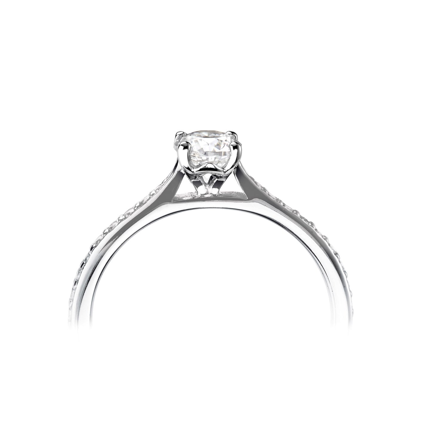 18ct White Gold Diamond Ring With Pave Set Rising Shoulders