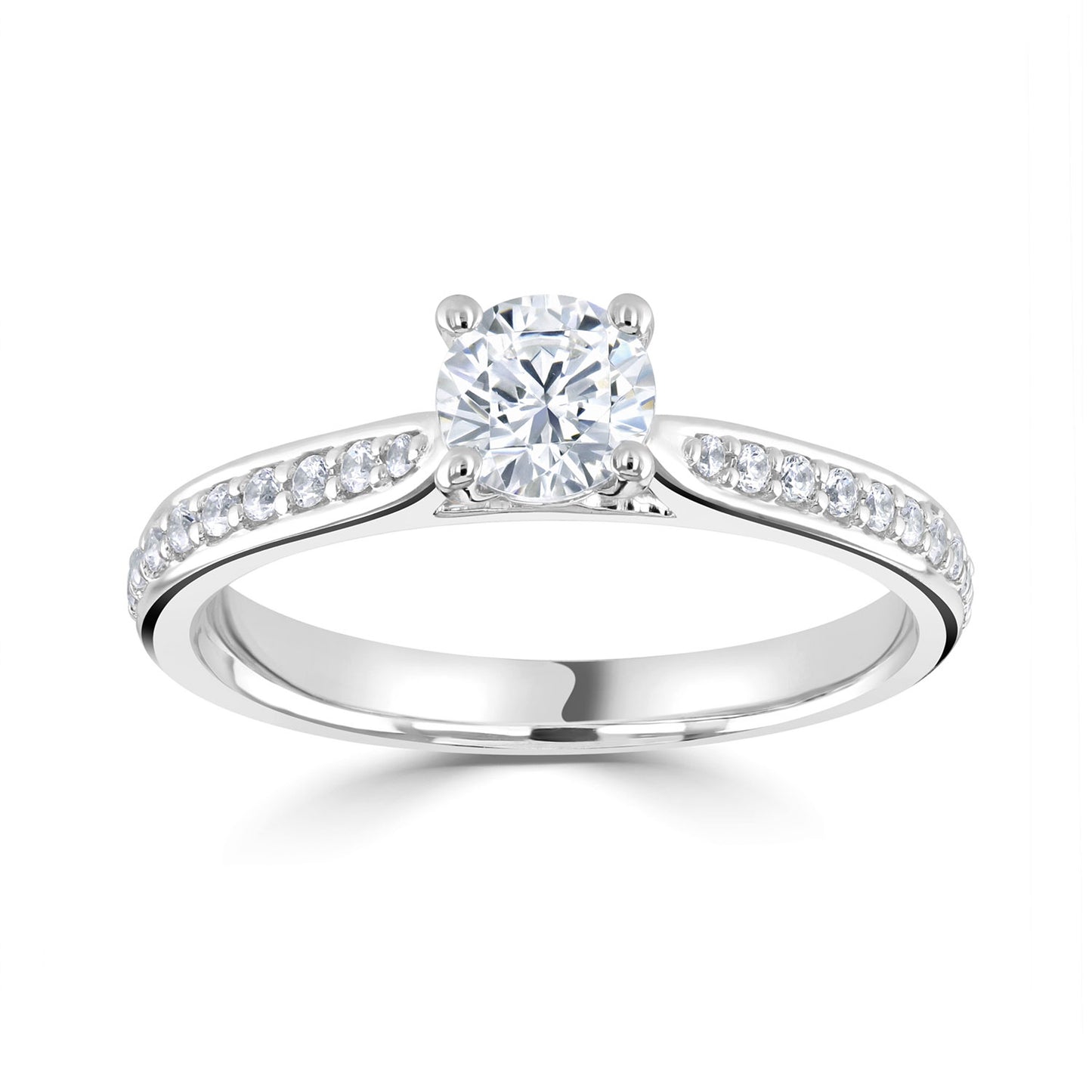 18ct White Gold Diamond Ring With Pave Set Rising Shoulders