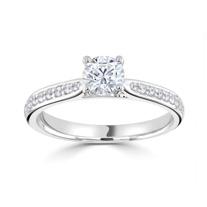 18ct White Gold Diamond Ring With Pave Set Rising Shoulders