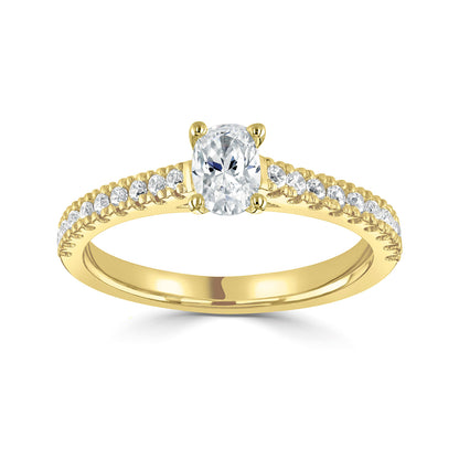 18ct Yellow Gold Oval Diamond Ring With Diamond Shoulders
