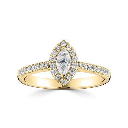 18ct Yellow Gold Marquise halo Style Diamond Ring