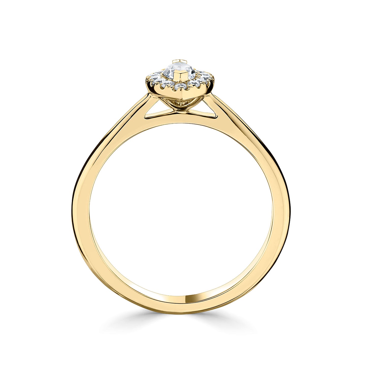 18ct Yellow Gold Marquise Halo Style Diamond Ring With Plain shoulders