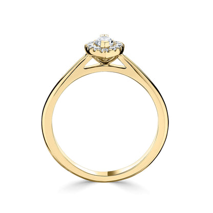 18ct Yellow Gold Marquise Halo Style Diamond Ring With Plain shoulders
