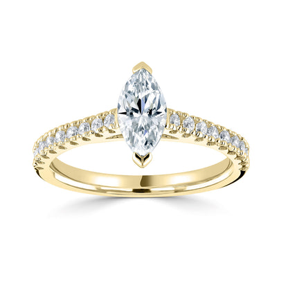 18ct Yellow Gold Centre Marquise And Diamond Shoulder Ring