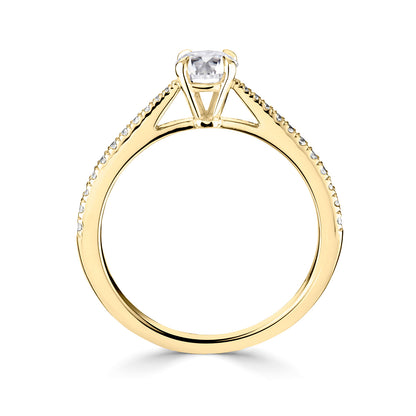 18ct Yellow Gold Diamond Ring With Grain Set Diamond Shoulders
