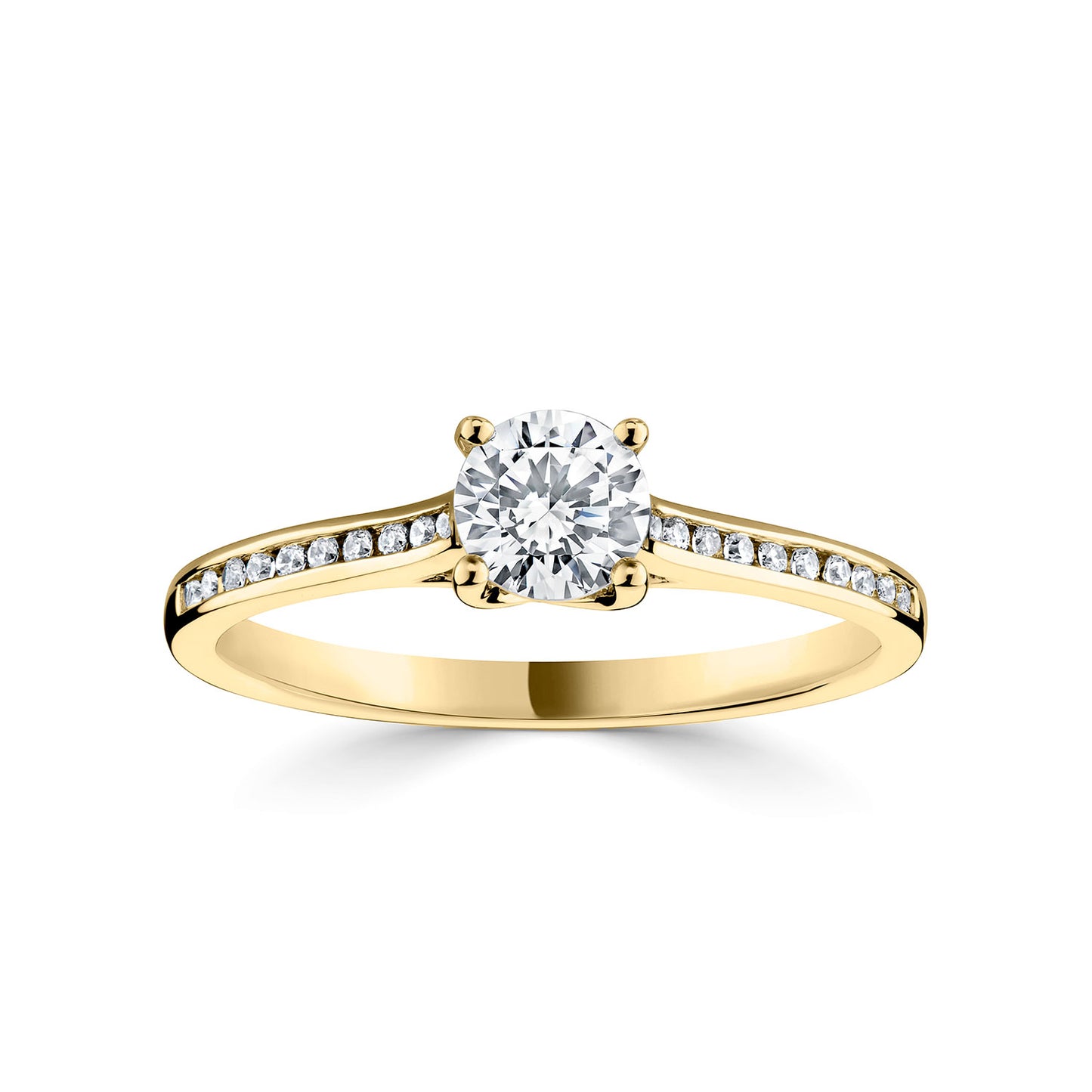 18ct Yellow Gold Diamond Ring With Channel Set Diamond Shoulders