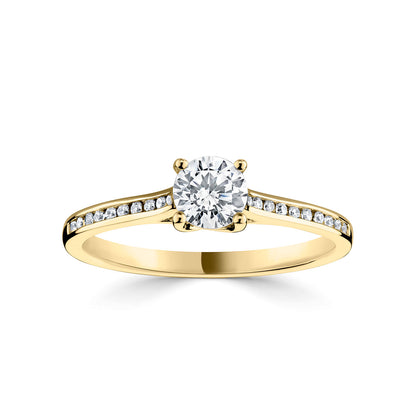 18ct Yellow Gold Diamond Ring With Channel Set Diamond Shoulders