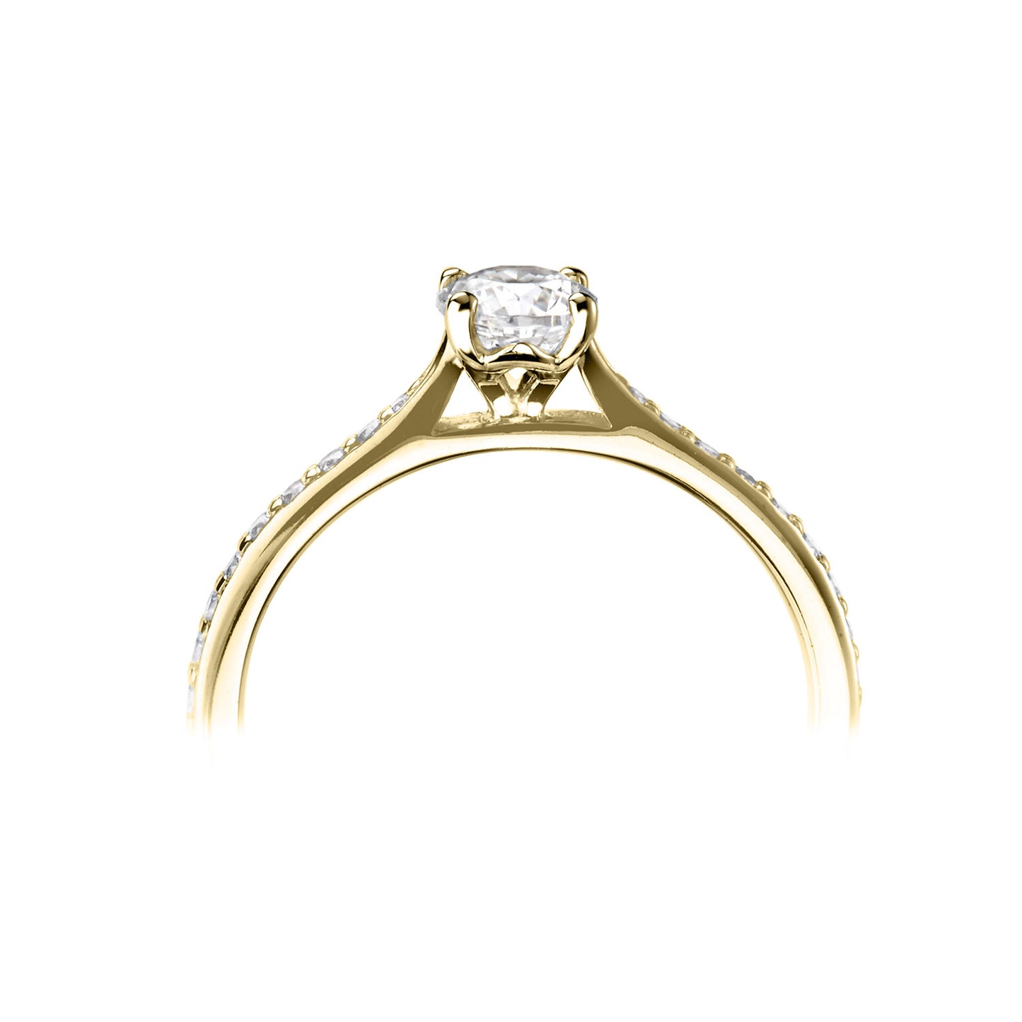 18ct Yellow Gold Diamond Ring With Pave Set Rising Shoulders