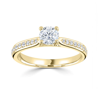 18ct Yellow Gold Diamond Ring With Pave Set Rising Shoulders