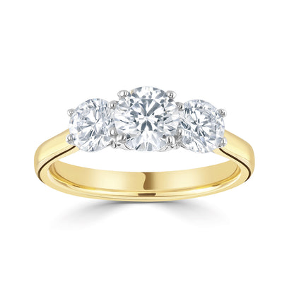 18ct Yellow Gold And Platinum Trilogy Diamond Ring. Slightly larger Centre Stone