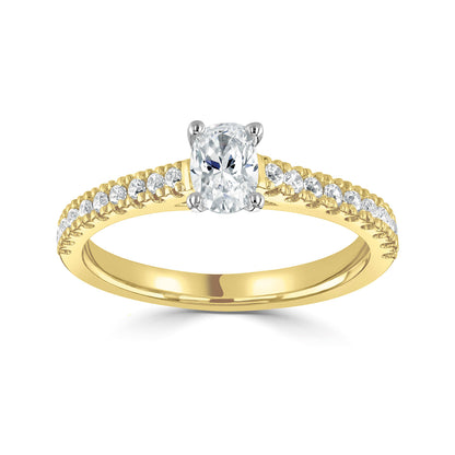18ct Yellow Gold And Platinum Oval Diamond Ring With Diamond Shoulders