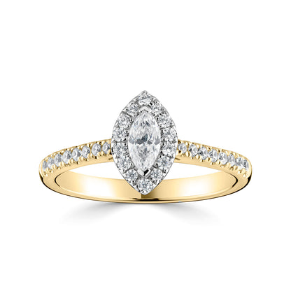 18ct Yellow Gold And Platinum Marquise halo Style Diamond Ring