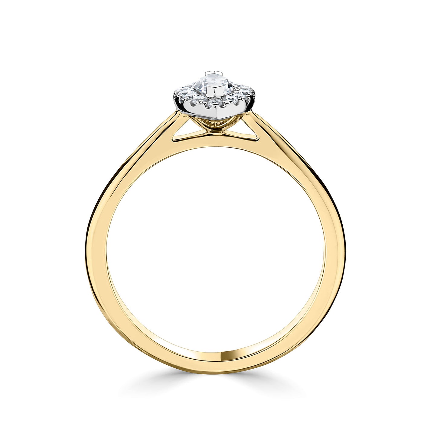 18ct Yellow Gold And Platinum Marquise Halo Style Diamond Ring With Plain shoulders