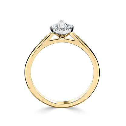 18ct Yellow Gold And Platinum Marquise Halo Style Diamond Ring With Plain shoulders