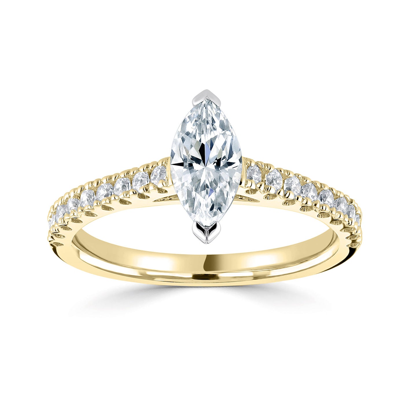 18ct Yellow Gold And Platinum Centre Marquise And Diamond Shoulder Ring