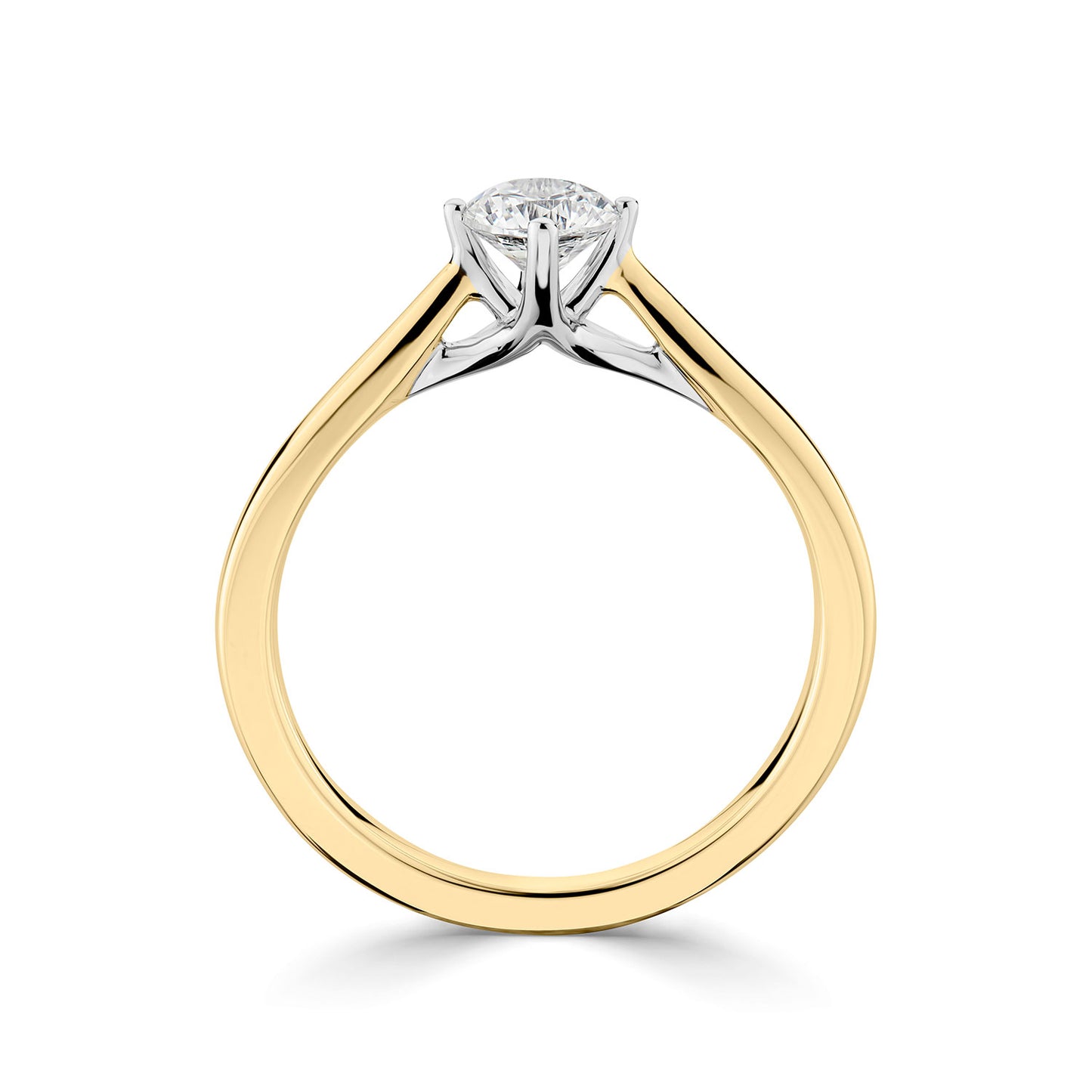 18ct Yellow Gold And Platinum Four Claw Compass Solitaire Diamond Engagement Ring.