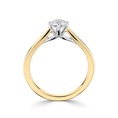 18ct Yellow Gold And Platinum Four Claw Compass Solitaire Diamond Engagement Ring.