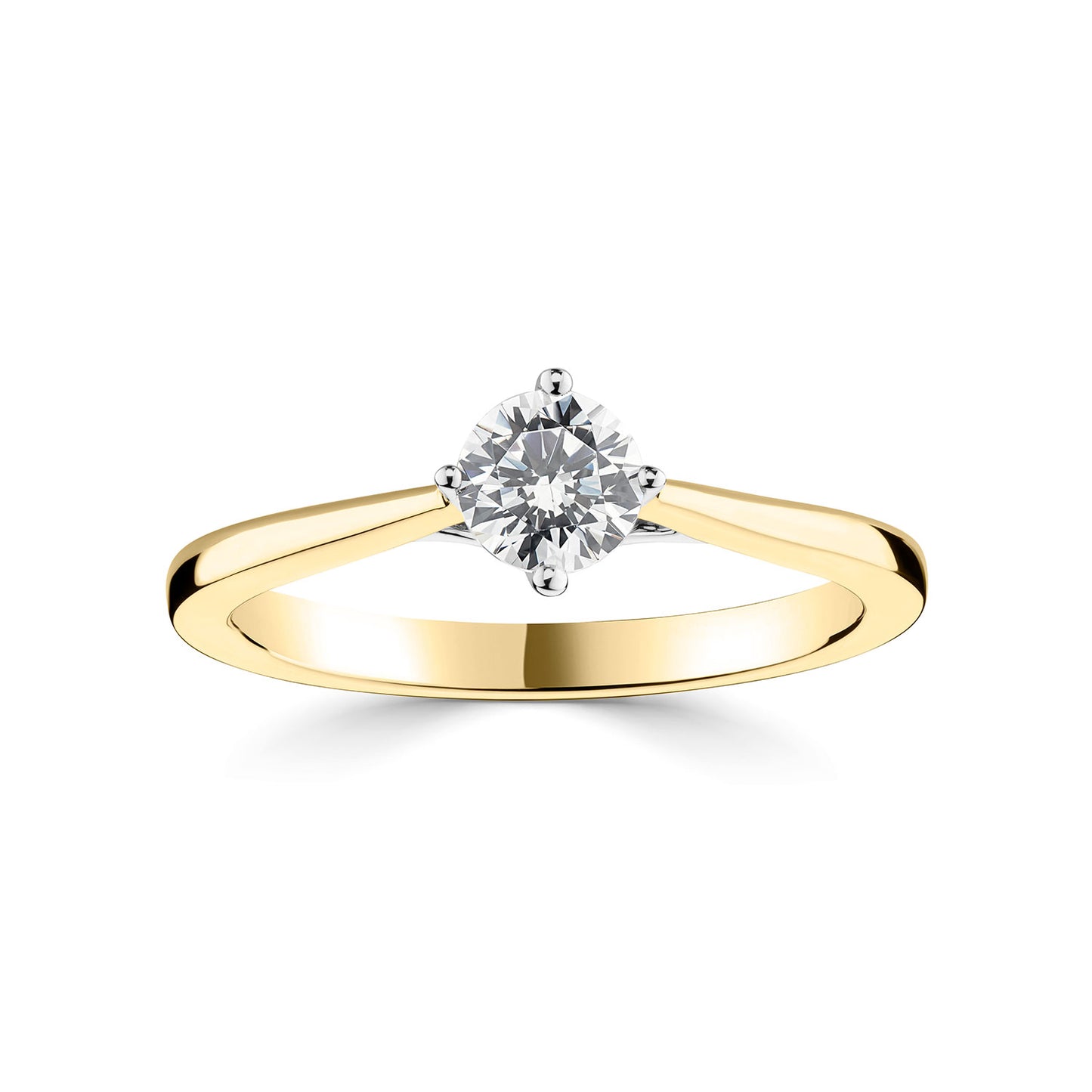 18ct Yellow Gold And Platinum Four Claw Compass Solitaire Diamond Engagement Ring.