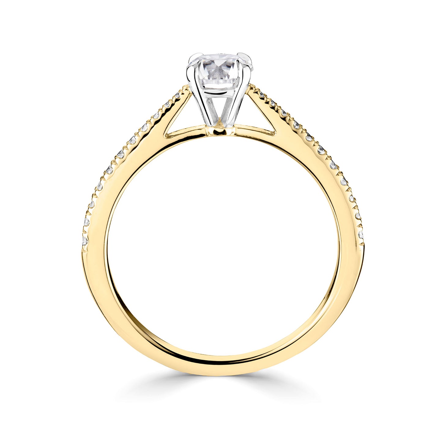 18ct Yellow And Platinum Gold Diamond Ring With Grain Set Diamond Shoulders