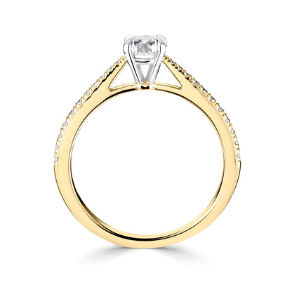 18ct Yellow And Platinum Gold Diamond Ring With Grain Set Diamond Shoulders