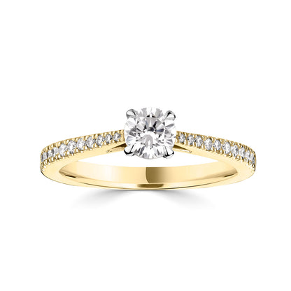 18ct Yellow And Platinum Gold Diamond Ring With Grain Set Diamond Shoulders
