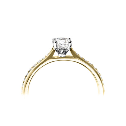 18ct Yellow Gold And Platinum Diamond Ring With Pave Set Rising Shoulders