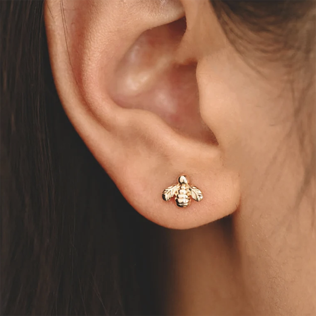Gold Plated  Bee stud earrings in a Bottle