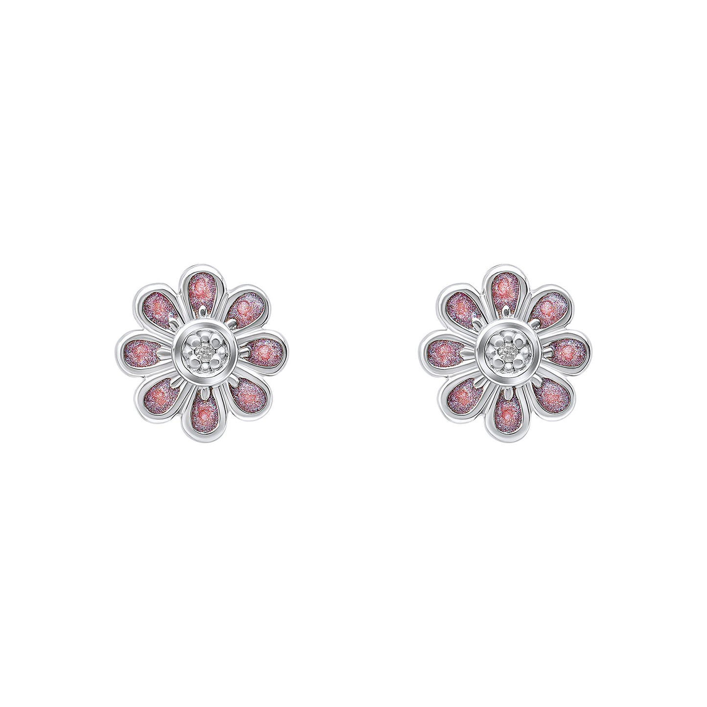 Sterling Silver Diamond Set Spinning Flower Sud Earrings
